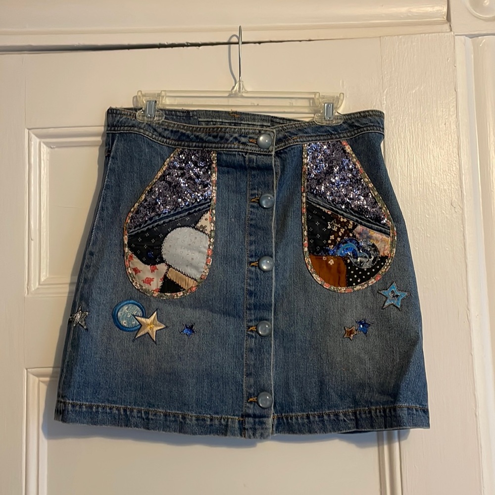 Coach jean skirt with patchwork detail